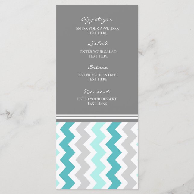 Menu mariage Turquoise Grey Chevron (Devant)