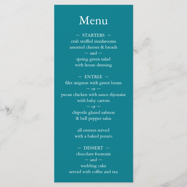 Menu Mariage Turquoise Monogramme classique (Devant)