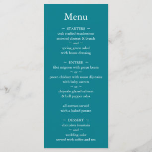 Menu Mariage Turquoise Monogramme classique