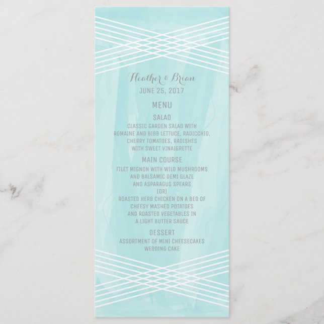 Menu Mariage Turquoise Watercolor Deco (Devant)