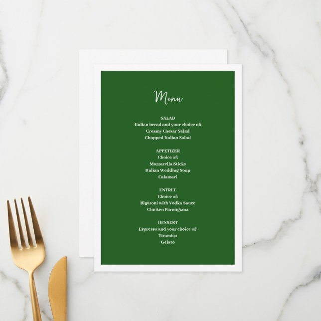 Menu Mariage vert (Devant/Arrière en situation)