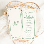 Menu Mariage vert à main blanche<br><div class="desc">Ce design adorable présente des éléments dessinés à la main et un texte fantaisiste en gras.</div>
