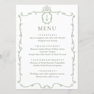 Menu Mariage vert de l'âge orné victorien Grace Floral