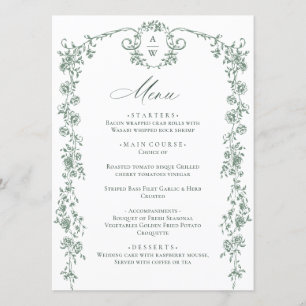 Menu Mariage vert de l'âge orné victorien Grace Floral