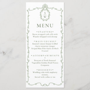 Menu Mariage vert de l'âge orné victorien Grace Floral
