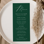 Menu Mariage vert Elegance moderne<br><div class="desc">Menu de mariage simple et élégant avec "Menu" affiché dans un script blanc moderne avec un arrière - plan vert ou couleur de votre choix. Personnalisez le menu mariage vert en ajoutant vos noms, votre date de mariage et vos informations de menu. Conçu pour coordonner avec notre collection de mariages...</div>