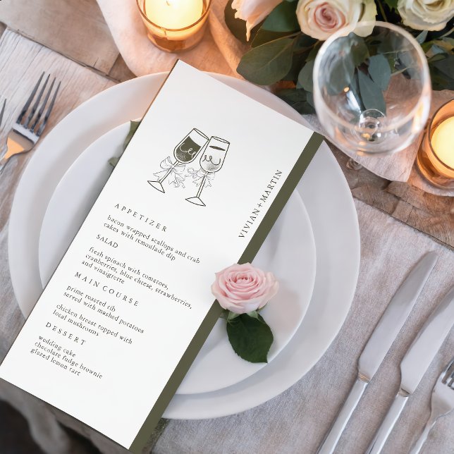 Menu Mariage vert élégant en bois d'olive (Créateur téléchargé)