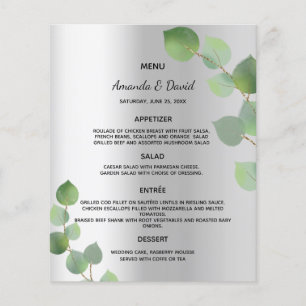 Menu mariage vert eucalyptus argent