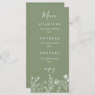 Menu Mariage vert fleur sauvage Boho