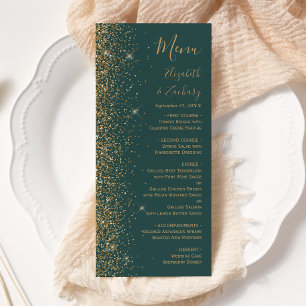 Menu Mariage Vert Foncé Paillettes Or Moderne