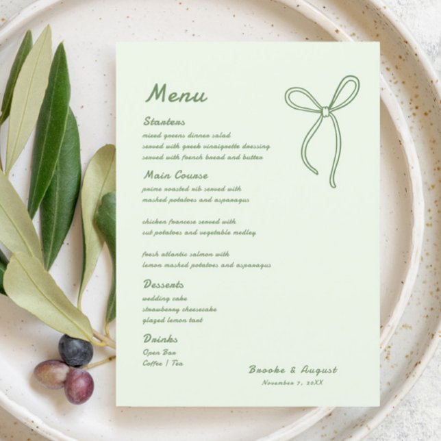 Menu Mariage vert main-tiré (Créateur téléchargé)