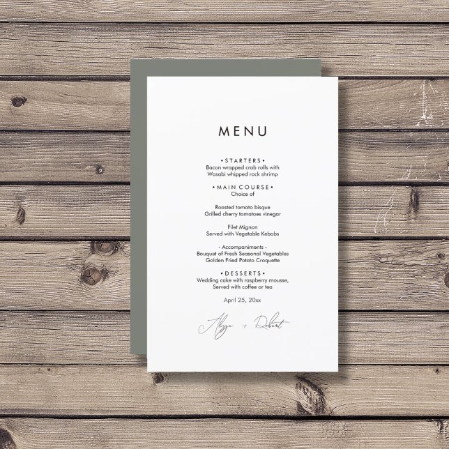 Menu Mariage vert minimaliste (Créateur téléchargé)