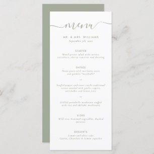 Menu Mariage vert moderne Sage Script