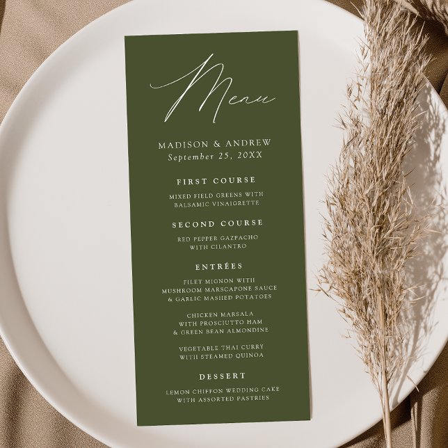 Menu Mariage vert olive élégant moderne (Créateur téléchargé)