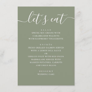 Menu Mariage Vert Sauge Écriture Moderne Minimaliste