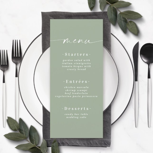 Menu Mariage vert simple couleur solide clair feui (Créateur téléchargé)