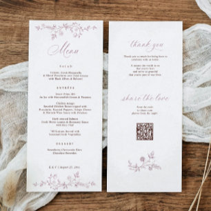 Menu Mariage victorien vintage français floral rose pou