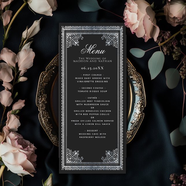 Menu Mariage victorien vintage gothique argenté (Créateur téléchargé)