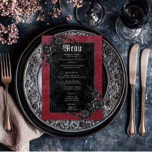 Menu Mariage vin noir gothique Corbeaux et Roses