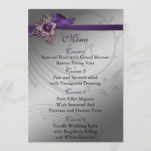 Menu Mariage vintage à broches  de ruban FAUX violet