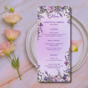 Menu Mariage vintage de la lavande à papillon botanique