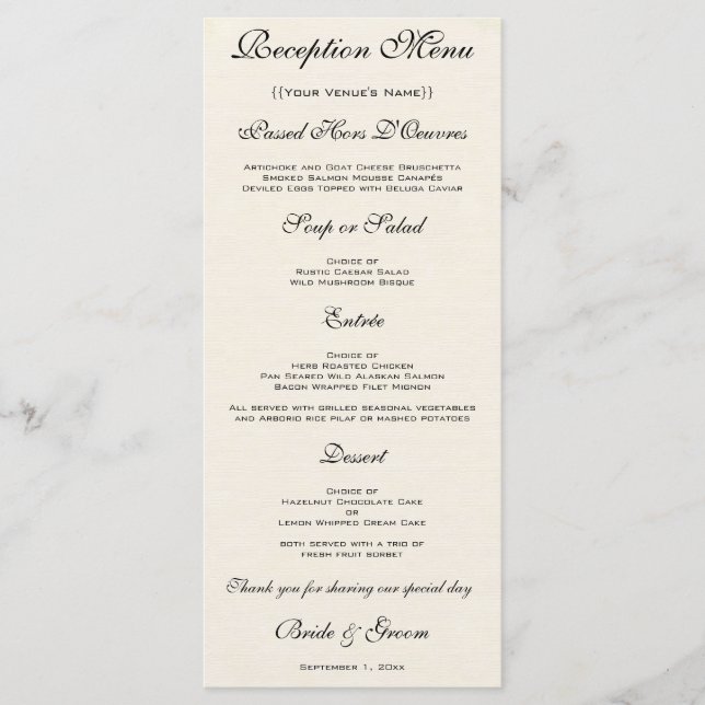 Menu Mariage Vintage Fleur de Rose Rose Antique (Devant)