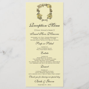 Menu Mariage vintage, Jaune Antique Jardin Rose Wreath