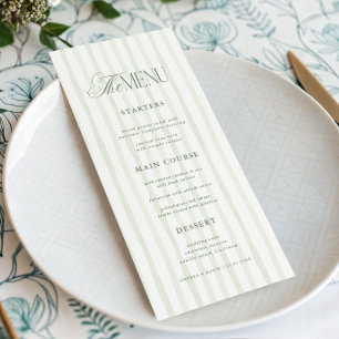 Menu Mariage Vintage Luxe Écriture Bandes Vertes Intemp