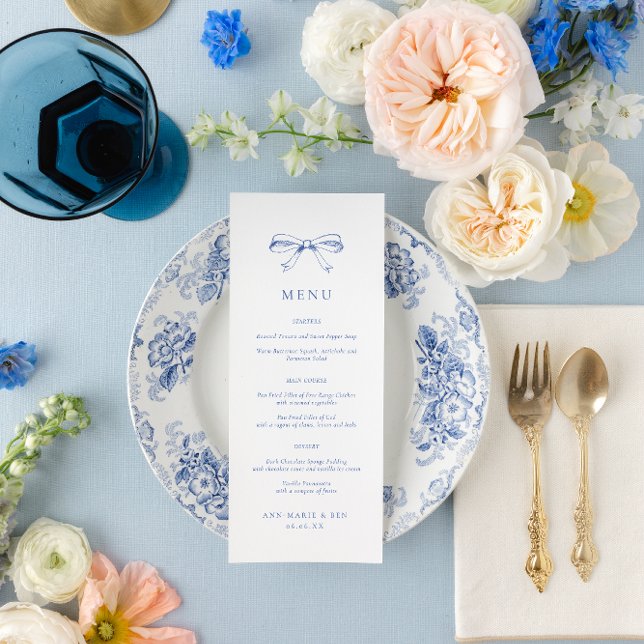 Menu Mariage vintage Main Draw Bow Blue (Créateur téléchargé)