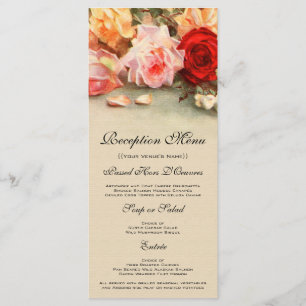 Menu Mariage Vintage, Nature morte de fleurs de roses a