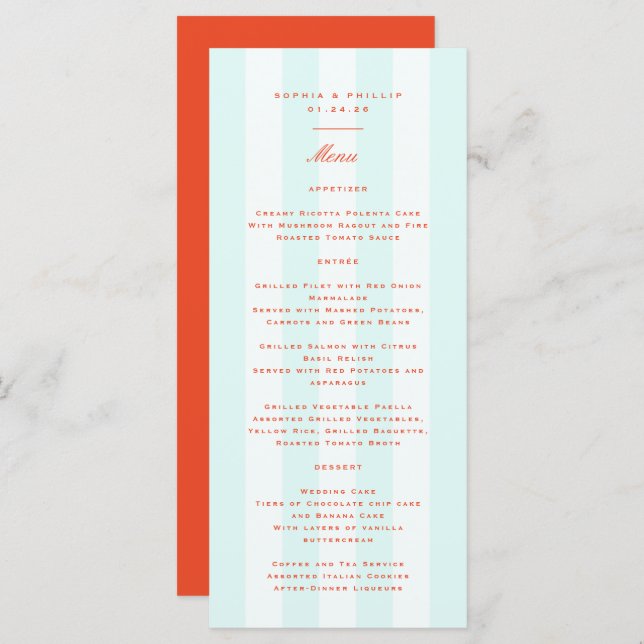 Menu Mariage vintage Retro Preppy Stripes (Devant / Derrière)