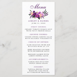 Menu Mariage violet à ultra violet
