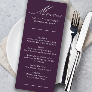 Menu Mariage violet Calligraphie simple