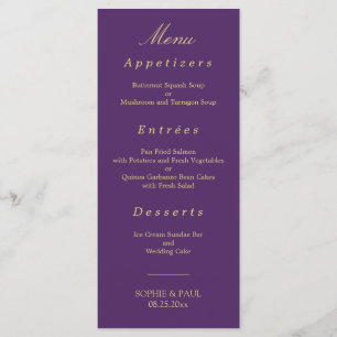Menu Mariage violet doré beige élégant