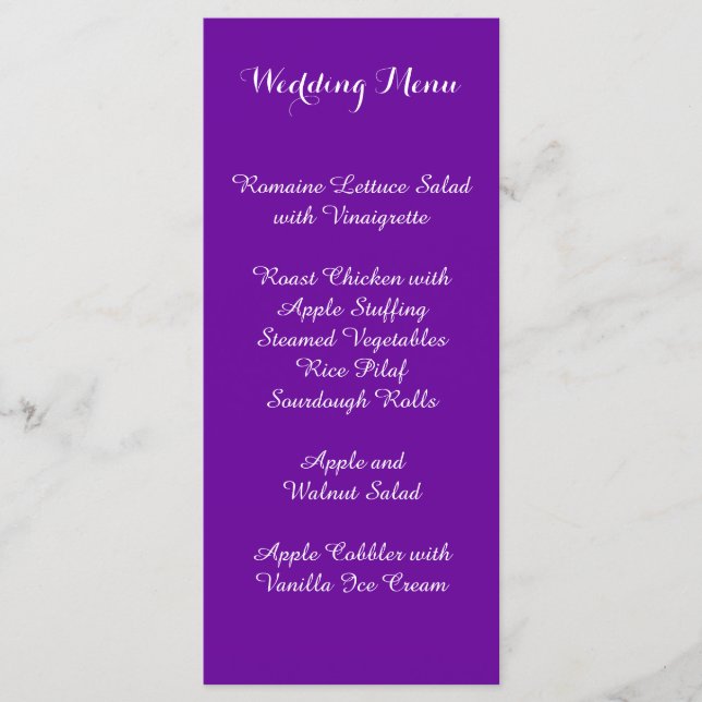 Menu Mariage violet violet (Devant)