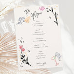 Menu Mariage Wavy Squiggle à main branché Wildfower<br><div class="desc">Une carte de menu mariage à la mode dessinée à la main suivant la dernière tendance en stationnaire mariage. Des chérubins croustillants et une bordure florale amusante pour un dîner mariage contemporain.</div>