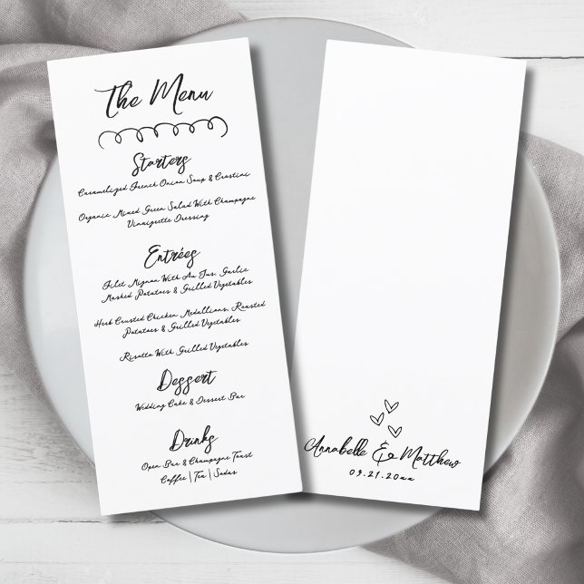 Menu Mariage Whimsical noir simple (Hand Draw Simple Black White Whimsical Wedding Menu )