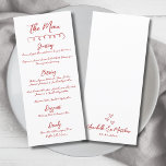 Menu Mariage Whimsical rouge simple à main<br><div class="desc">Menu du Mariage rouge et blanc d'inspiration européenne simple. Cette carte de menu minimaliste mariage garde le design propre et intemporel, laissant briller le script manuscrit. Une simple ligne rouge en haut ajoute un accent subtil, tandis que le reste de l'avant met en évidence les détails de votre menu dans...</div>