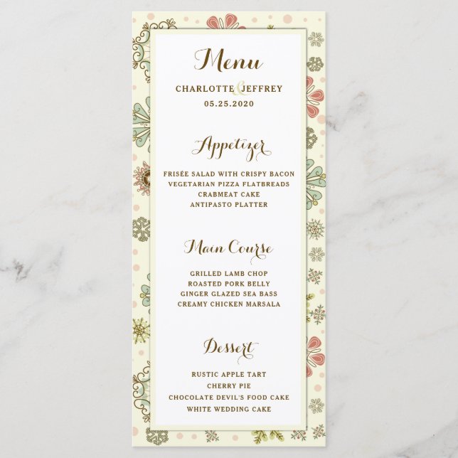 Menu Mariage Whimsical Snowflakes (Devant)