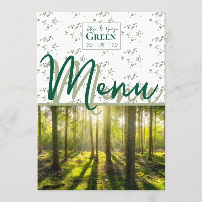 Menu Mariage Whimsical vert bois (Devant)