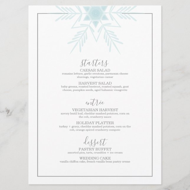 Menu mariage WINTER WONDERLAND bleu moderne (Devant)