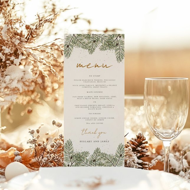 Menu Mariages Whimssical Green et Gold Pine Cone (Créateur téléchargé)