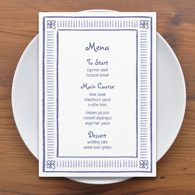 Menu Marine Bleu Quirky Jouer main tiré Mariage (Créateur téléchargé)