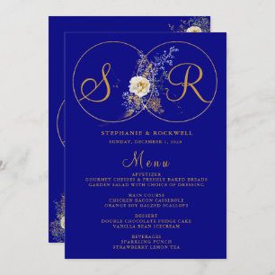 Menu Marine Blue Gold Monogramme Nom Mariage initial Me