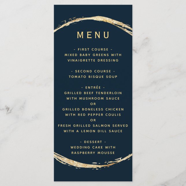 Menu Marine Blue Rustic Gold Circle Ampersand Mariage (Devant)