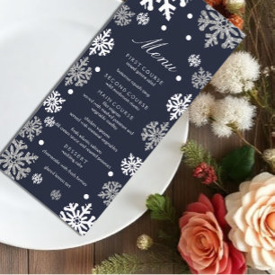 Menu Marine Blue Snowflakes Mariage d'hiver