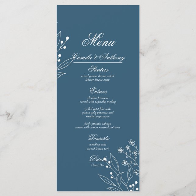 Menu Marine Corner Floral Boho Mariage (Devant)