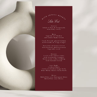 Menu Maroon Burgundy Classic Calligraphie Mariage offic