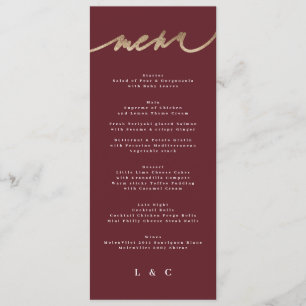 Menu Maroon Elegant Rouge foncé Plum Bourgogne Mariage