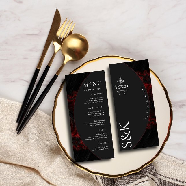 Menu Maroon Minimal Élégant B&W Mariage islamique moder (Créateur téléchargé)